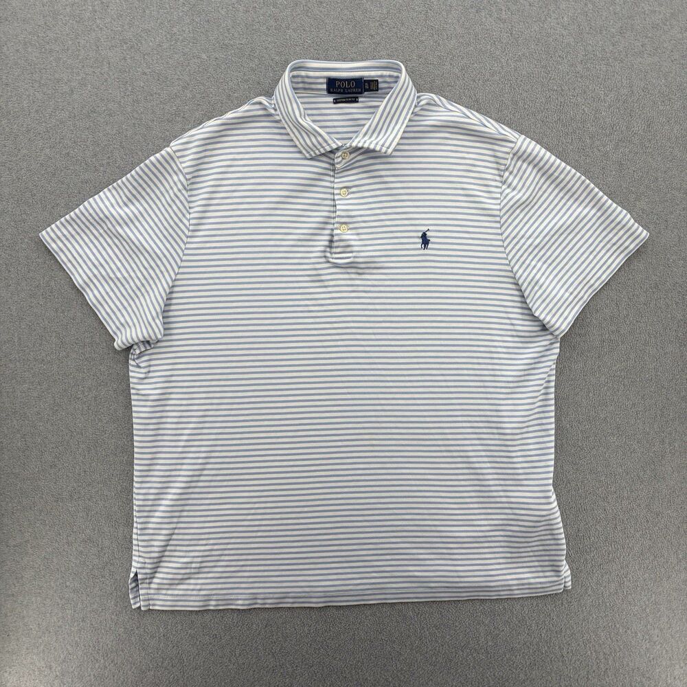Polo Ralph Lauren Custom Slim Fit Polo Shirt Mens XL Blue White Striped Pony